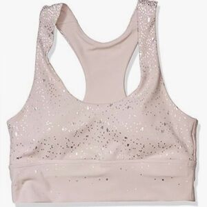 NWT Betsey Johnson Performance Metallic Star Extended Sports Bra in Mauve - XS